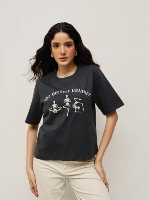 Women 100% Cotton Boy Friend Relaxed Fit  Printed Crop Length Tshirt