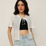 Women Lace Shrug – Cropped Floral Tie-Up - Off White