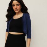 Women Viscose Shrug – Cropped Elbow Sleeve - Navy