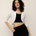 Women Viscose Shrug – Cropped Elbow Sleeve - Off White