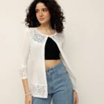 Women’s 3/4th Sleeve Lace Panel Shrug - Off White
