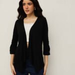 Women Viscose Shrug – Front Open Layered - Black