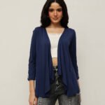 Women Viscose Shrug – Front Open Layered - Navy