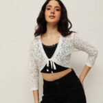 Women Lace Front Tie-Up Shrug - Off White