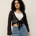 Women Sheer Lace Shrug - Black