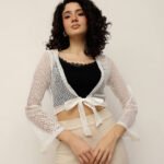 Women Sheer Lace Shrug - Off White