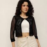 Women Lace & Dotted Mesh Shrug - Black