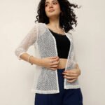 Women Sheer Lace Shrug - Off White