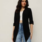 Women Viscose Waterfall Shrug - Black