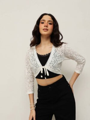 Women Lace Front Tie-Up Shrug