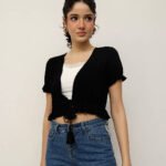 Women Viscose Shrug – Tie-Up Tassel - Black