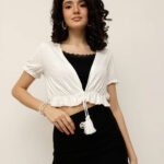 Women Viscose Shrug – Tie-Up Tassel - Off White