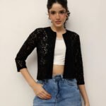 Women Floral Lace Shrug - Black