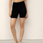 Women Safety Shorts with Lace - Black