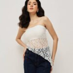 Women Lace Tube Top – Asymmetric Hem - Off White