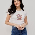 Women’s 100% Cotton Ribbed Crop Printed - White