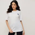 Women 100% Cotton Boy Friend Relaxed Fit  Printed T.Shirt - White