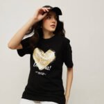 Women Boy Friend Relaxed Fit  Printed Tshirt - Black