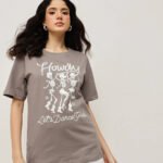 Women 100% Cotton Boy Friend Relaxed Fit  Printed T.Shirt - Hazel Moccho