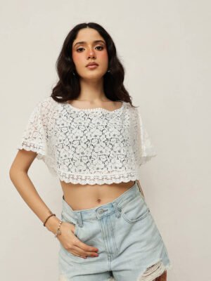 Women Lace Cape – Cropped Floral Overlay