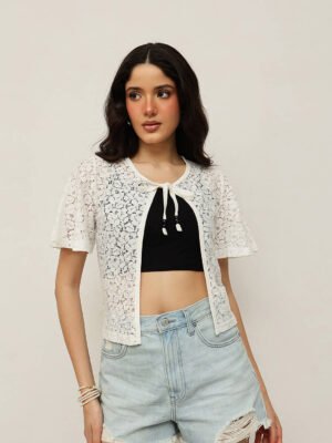 Women Lace Shrug – Cropped Floral Tie-Up