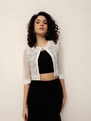 Women Lace & Dotted Mesh Shrug