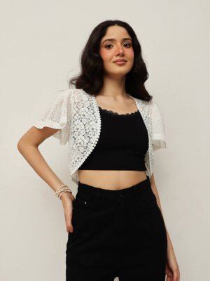 Women Lace & Mesh Shrug Flutter Sleeve
