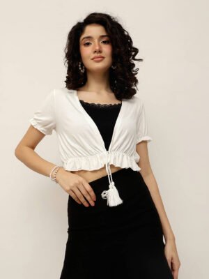 Women Viscose Shrug – Tie-Up Tassel