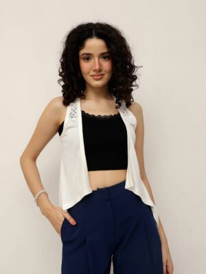 Women Sleeveless Lace Panel Shrug