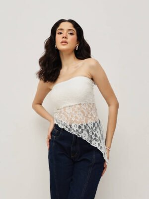 Women Lace Tube Top – Asymmetric Hem