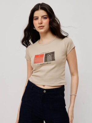 Women’s 100% Cotton Ribbed Crop Printed