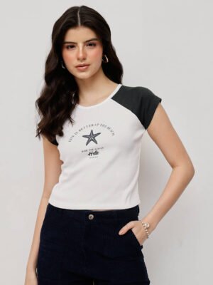 Women 100% Cotton Raglan Crop Top - Printed
