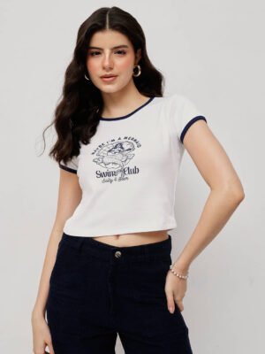 Women’s 100% Cotton Ribbed Crop Printed