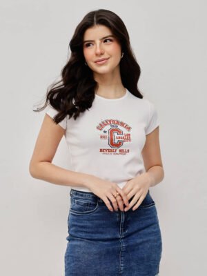 Women’s 100% Cotton Ribbed Crop Printed