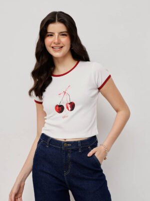 Women’s 100% Cotton Ribbed Crop Printed