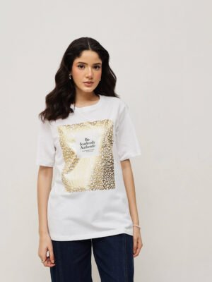 Women 100% Cotton Boy Friend Relaxed Fit  Printed T.Shirt