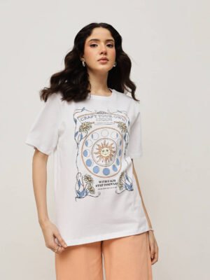 Women 100% Cotton Boy Friend Relaxed Fit  Printed T.Shirt