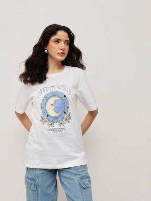 Women 100% Cotton Boy Friend Relaxed Fit  Printed T.Shirt