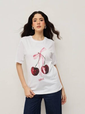 Women 100% Cotton Boy Friend Relaxed Fit  Printed T.Shirt