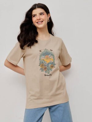 Women 100% Cotton Boy Friend Relaxed Fit  Printed T.Shirt