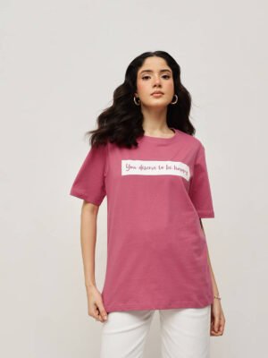 Women 100% Cotton Boy Friend Relaxed Fit  Printed T.Shirt