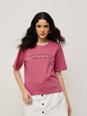 Women 100% Cotton Boy Friend Relaxed Fit  Printed Crop Length Tshirt