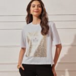 Women’s Relaxed Fit Printed Crop T-Shirt - White