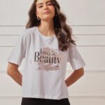Women’s Relaxed Fit Printed Crop T-Shirt - White