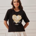 Women’s Relaxed Fit Printed Crop T-Shirt - Black