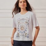 Women’s Relaxed Fit Printed Crop T-Shirt - White