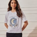 Women’s Relaxed Fit Printed Crop T-Shirt - White