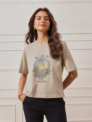 Women’s Relaxed Fit Printed Crop T-Shirt