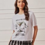Women’s Relaxed Fit Printed Crop T-Shirt - White