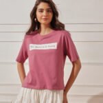 Women’s Relaxed Fit Printed Crop T-Shirt - Pale Rouge